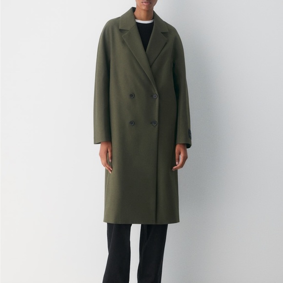 Aritzia Slouch Coat- Olive Green Double-Breasted Coat - Picture 2 of 7